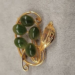 Goldtone Jade Brooch